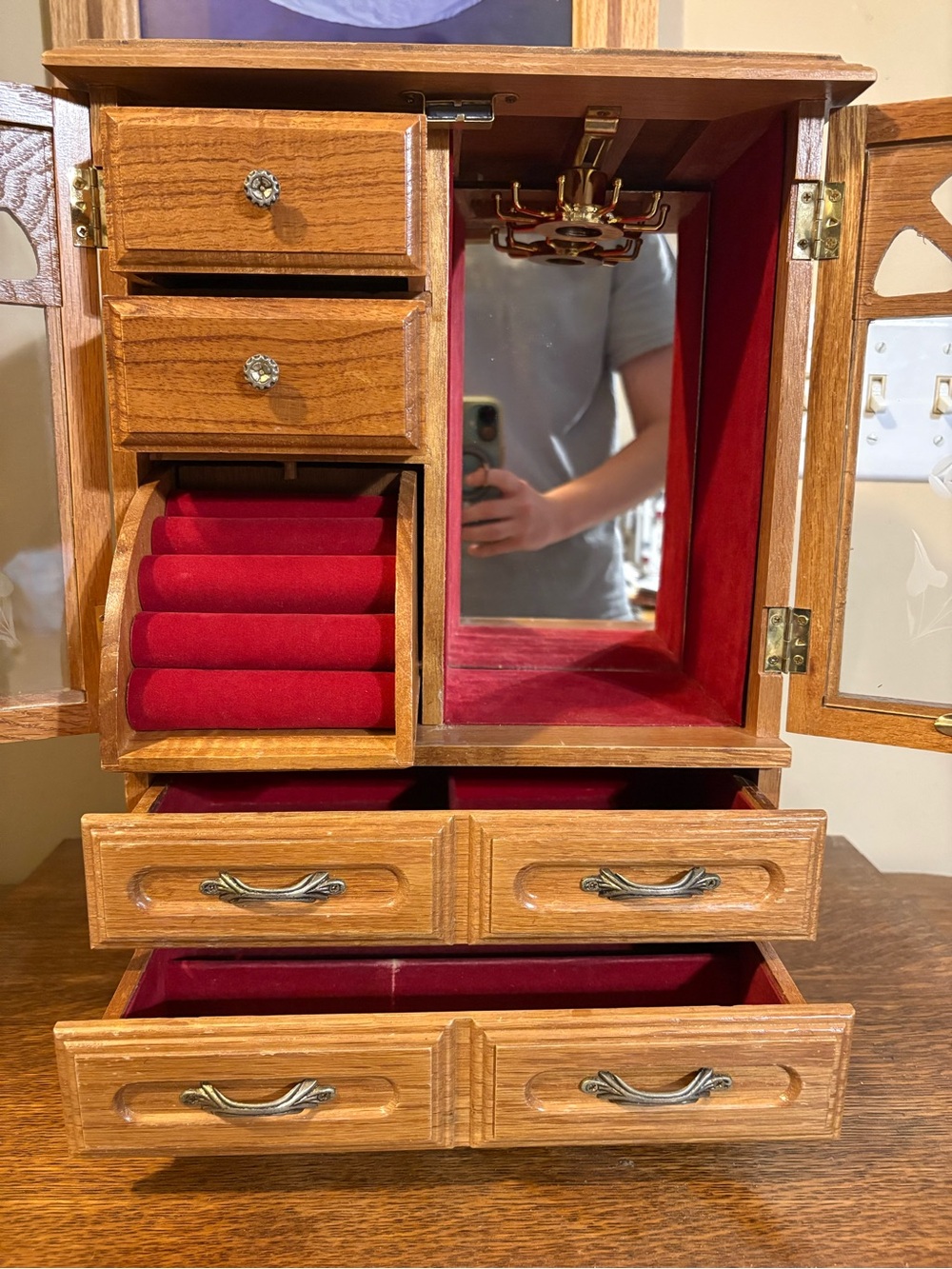Wood Finish Jewelry Armoire with Glass Doors and Drawers - Brown - Picture 2 of 5